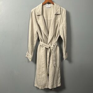 Halston Beige 100% Linen Belted Trench coat / dress  w/pockets